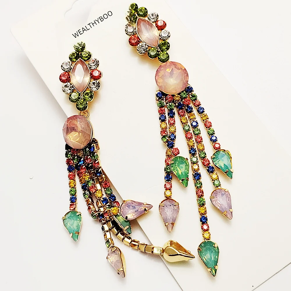 

Women Long Tassel Earrings Zircon Crystal Girl Dangle Green Wedding Bride Jewelry Free Shipping Luxury Quality