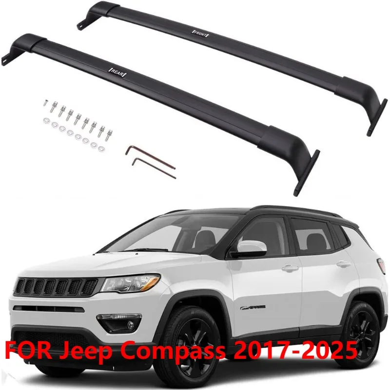2P Black Roof Rack Cross Bars for Jeep Compass 2023-2025 Luggage Carrier Rails