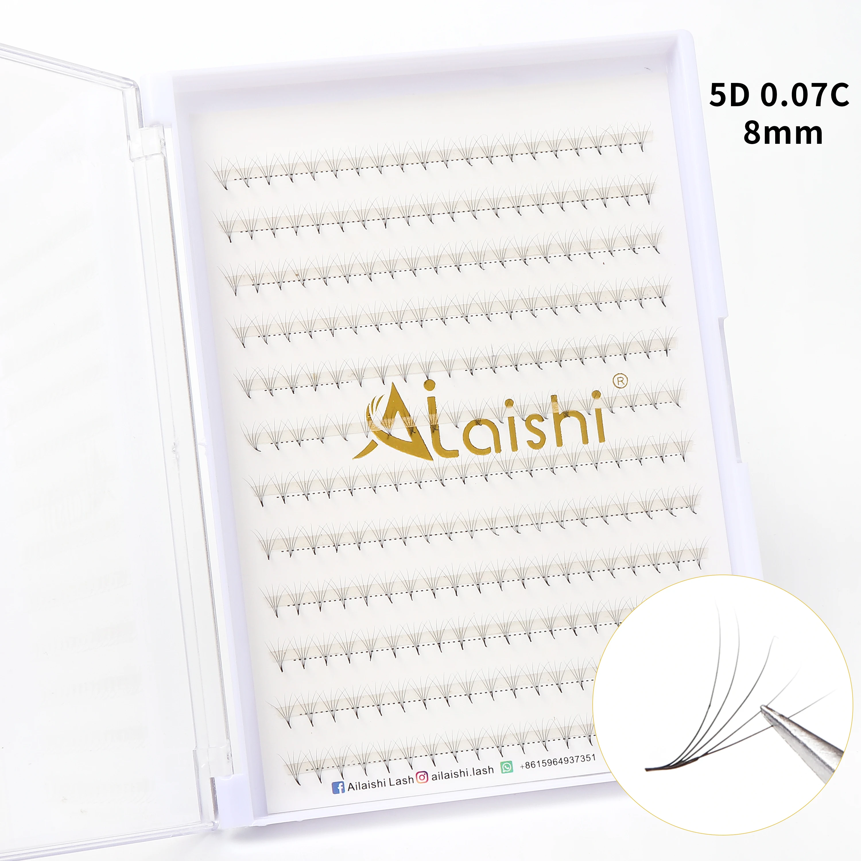 AILAISHI 5D 0.07mm Premade Fans Lashes Medium Stem Sharp Promade Russia Volume Fans Eyelash Extension Makeup Cilia