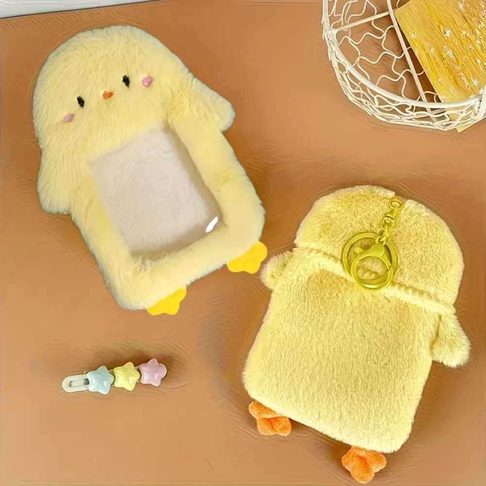Cute Plush Yellow Chick Card Holder, Idol K-Pop Photo Card Holder, Campus Card Protector, Bag Accessory, Keychain, Stationery