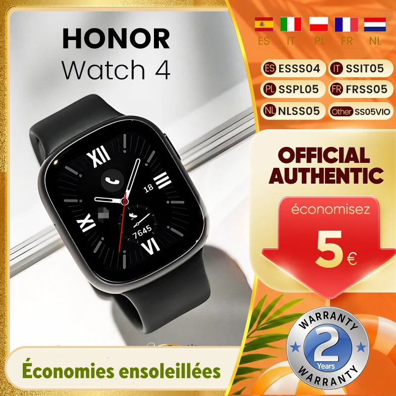 Montre connectée Honor Watch 4, appels Bluetooth, écran AMOLED de 1.75 pouces, longue durée de vie de la batterie, surveillance de l'oxygène dans le sang, 5ATM, Android IOS