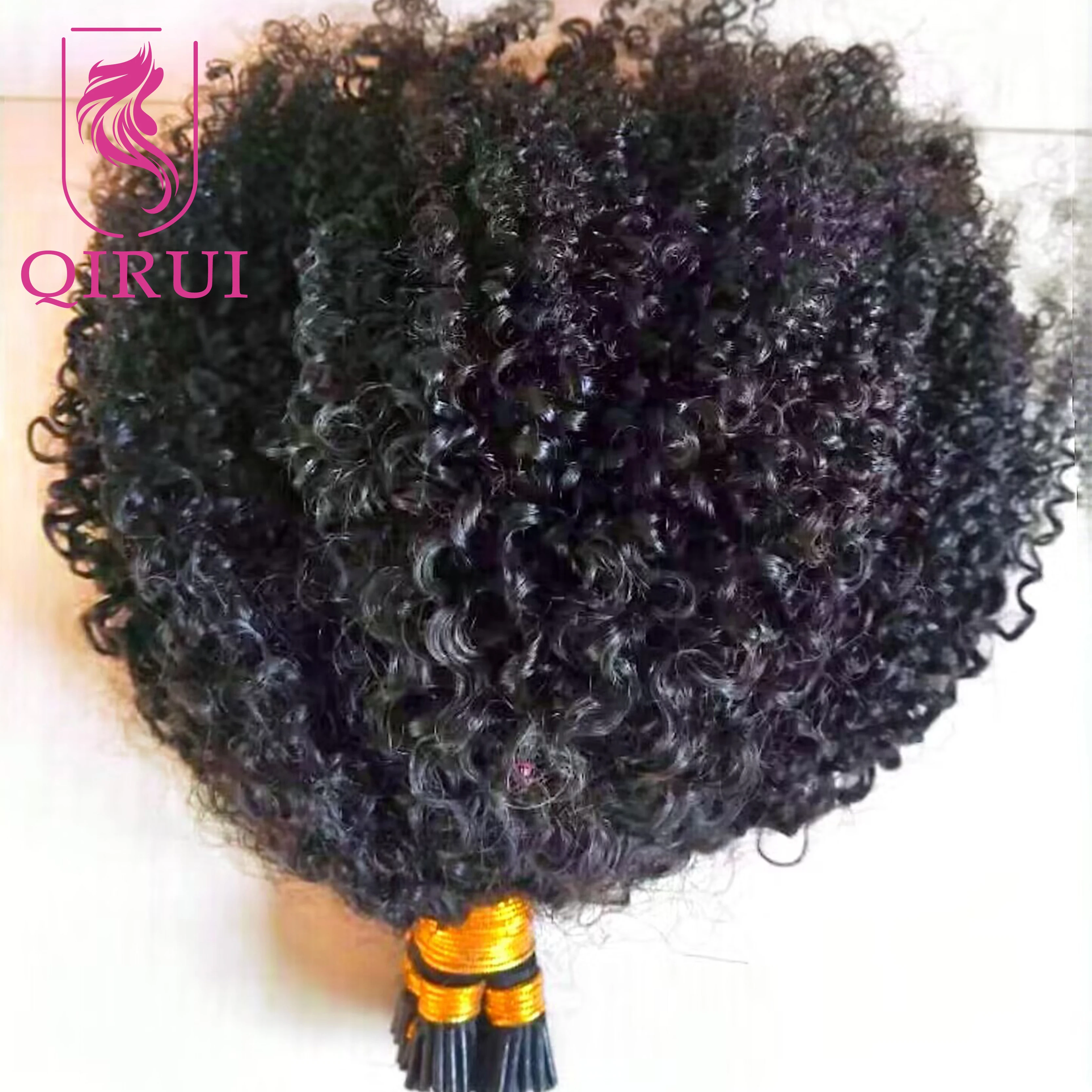 Afro Kinky Curly I Tip Hair Extensions Microlink Human Hair Extensions Brazilian Double Drawn Full Ends I Tip Hair Extensions