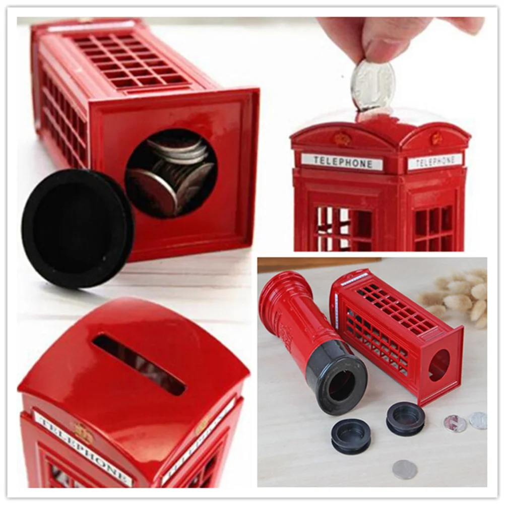 13cm Decoration London Telephone Booth Money Box Mailbox Ornament Piggy Bank Metal Crafts Decoration