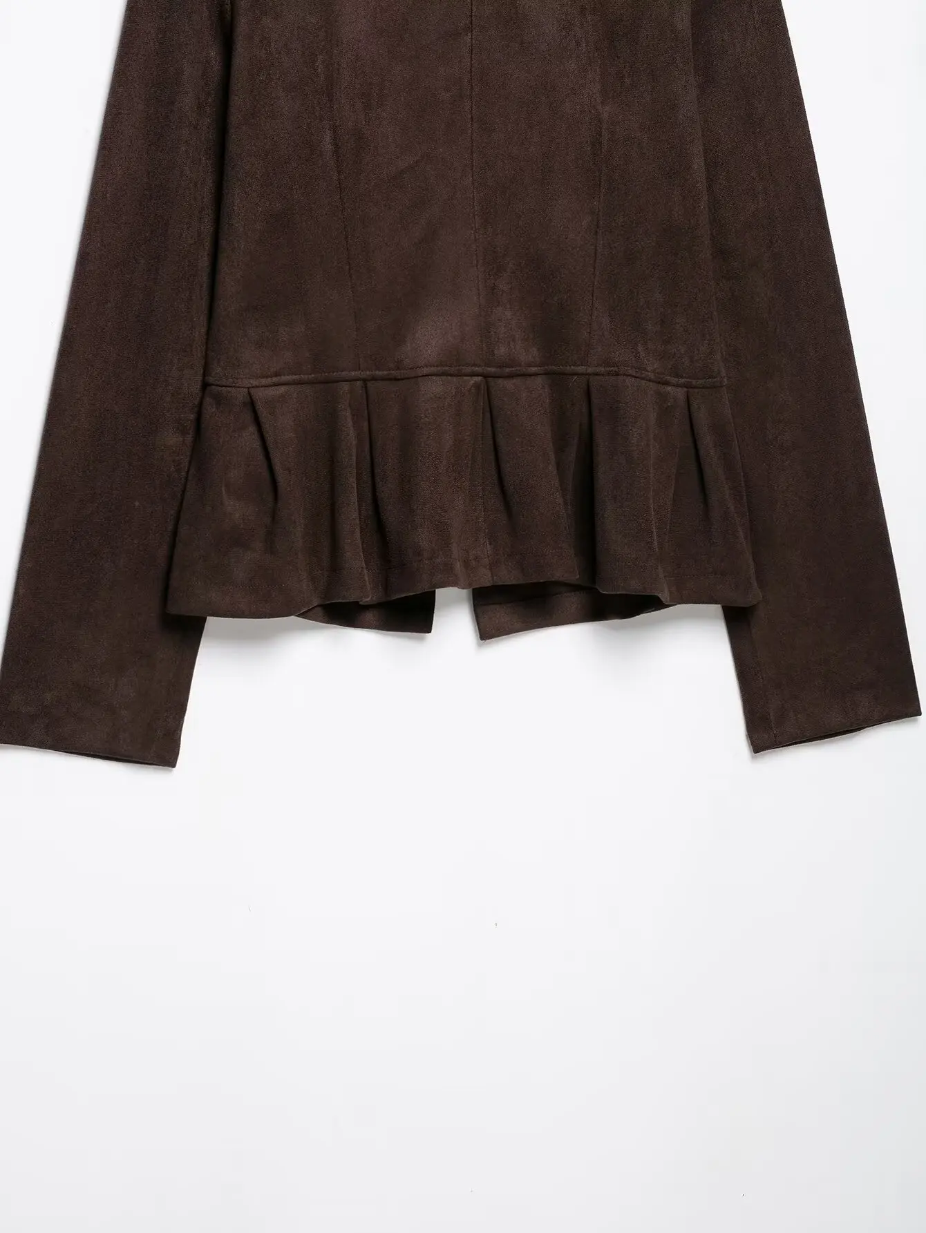 BSAY Vintage Militärjacke aus Kunstwildleder für Damen, Stehkragen, Metallknöpfe, plissierter Peplum-Rock, kurz geschnitten, langärmelige Oberbekleidung – Detail 11