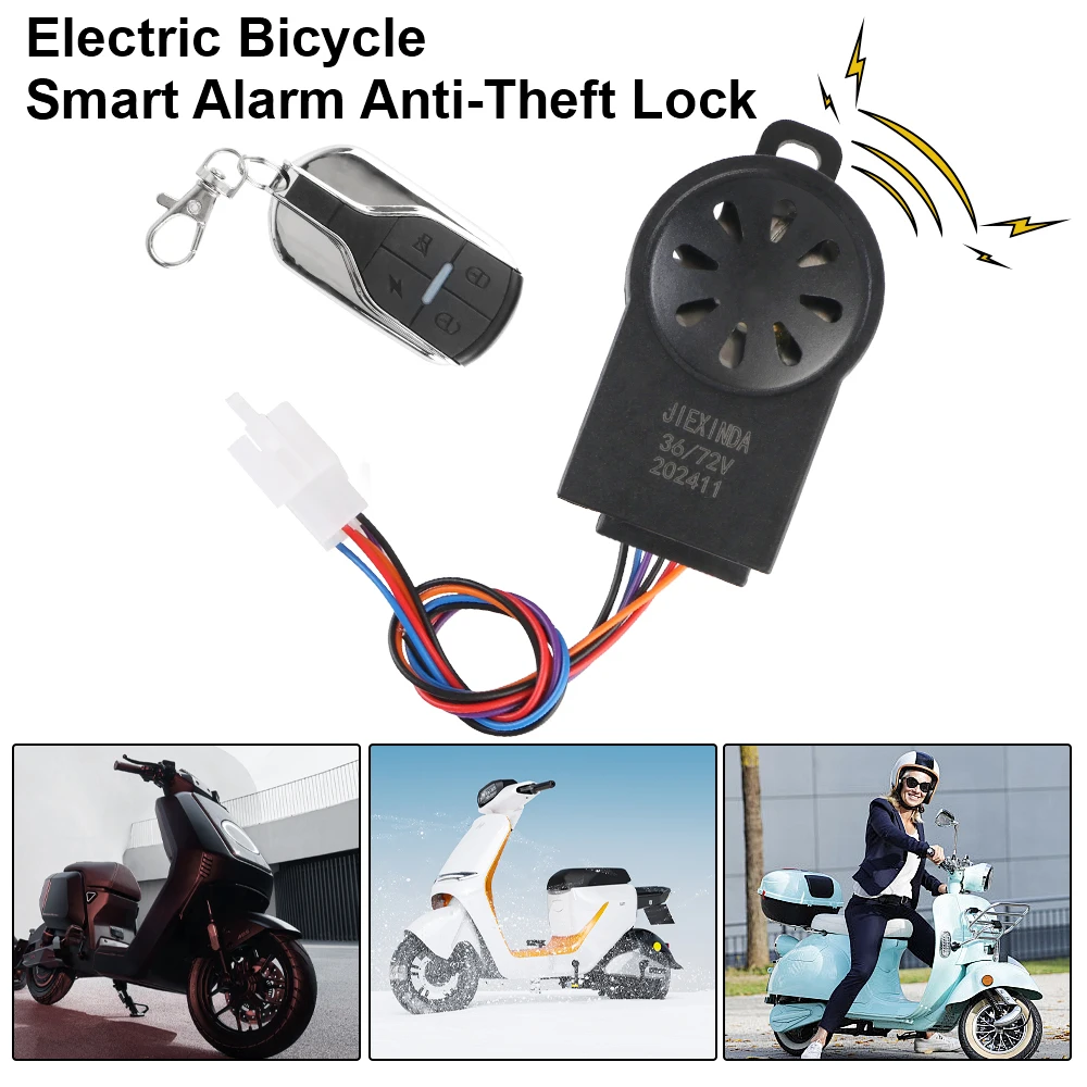 Electric Bicycle Waterproof Dustproof Smart Alarm Anti-Theft Lock Remote Control Lock 48V-72V Dual Remote Control