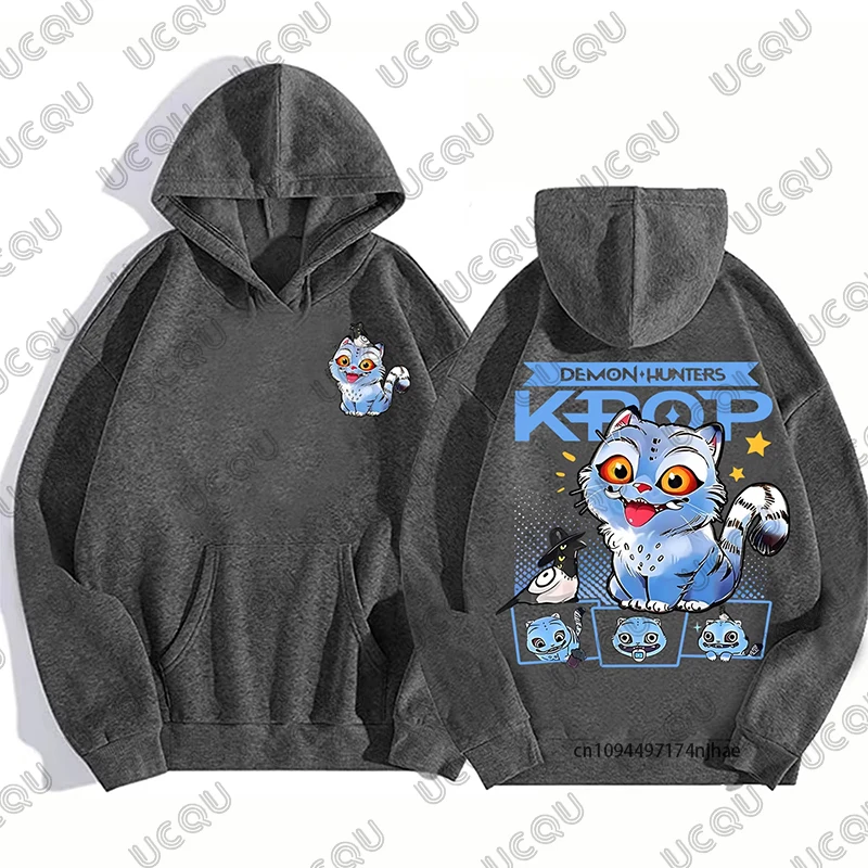 KPop شيطان الصيادين هنتركس النمر القط طباعة هوديي للنساء الرجال الخريف الشتاء Harajuku البلوز البلوز بلوزات المتضخم عادية #5