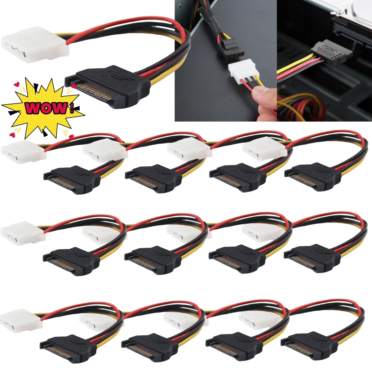 1~10PCS 15-Pin Sata Male To Molex Ide 4-Pin Female Adapter Extension Power Cord For Computer Optical Drive Connection Power Cord