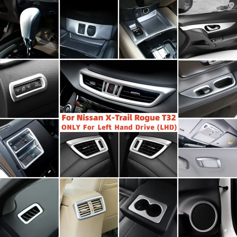 Full set Silver Car interior Accessories For Nissan X-Trail Xtrail T32 Inner Door handle Headlight control Air Outlet Cover Trim