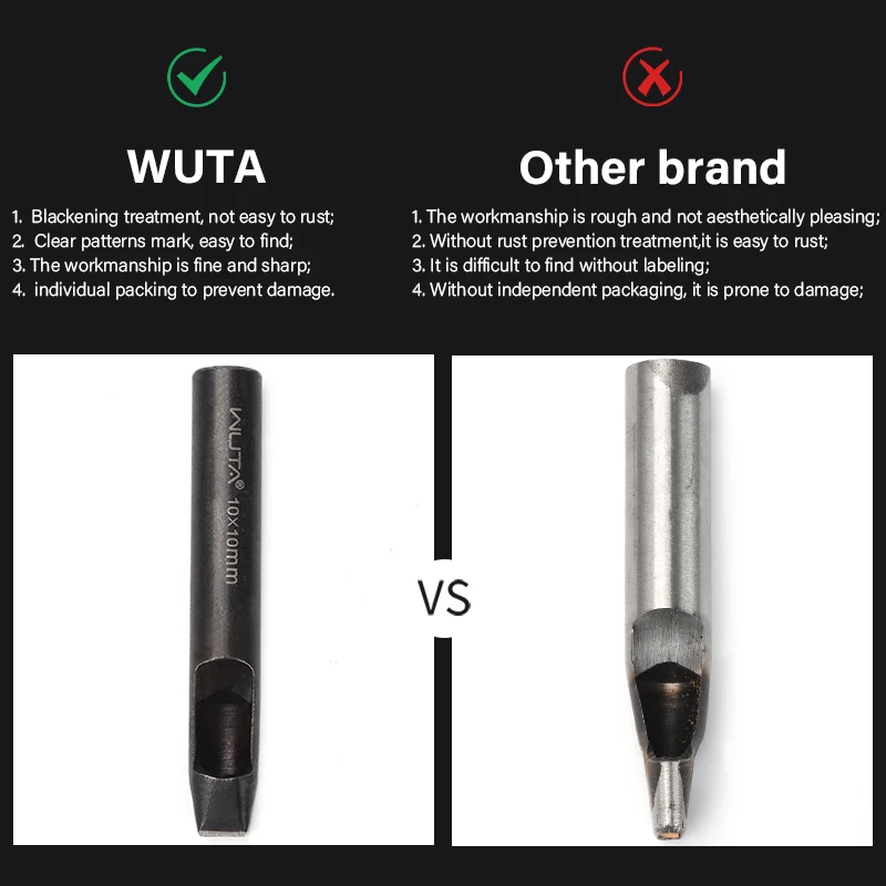 WUTA Basic Series 1pc Leather Hollow Punch Black Rectangle Slot Puncher Oblong Hole Cutter for DIY Craft Tools Belt Strap, bags