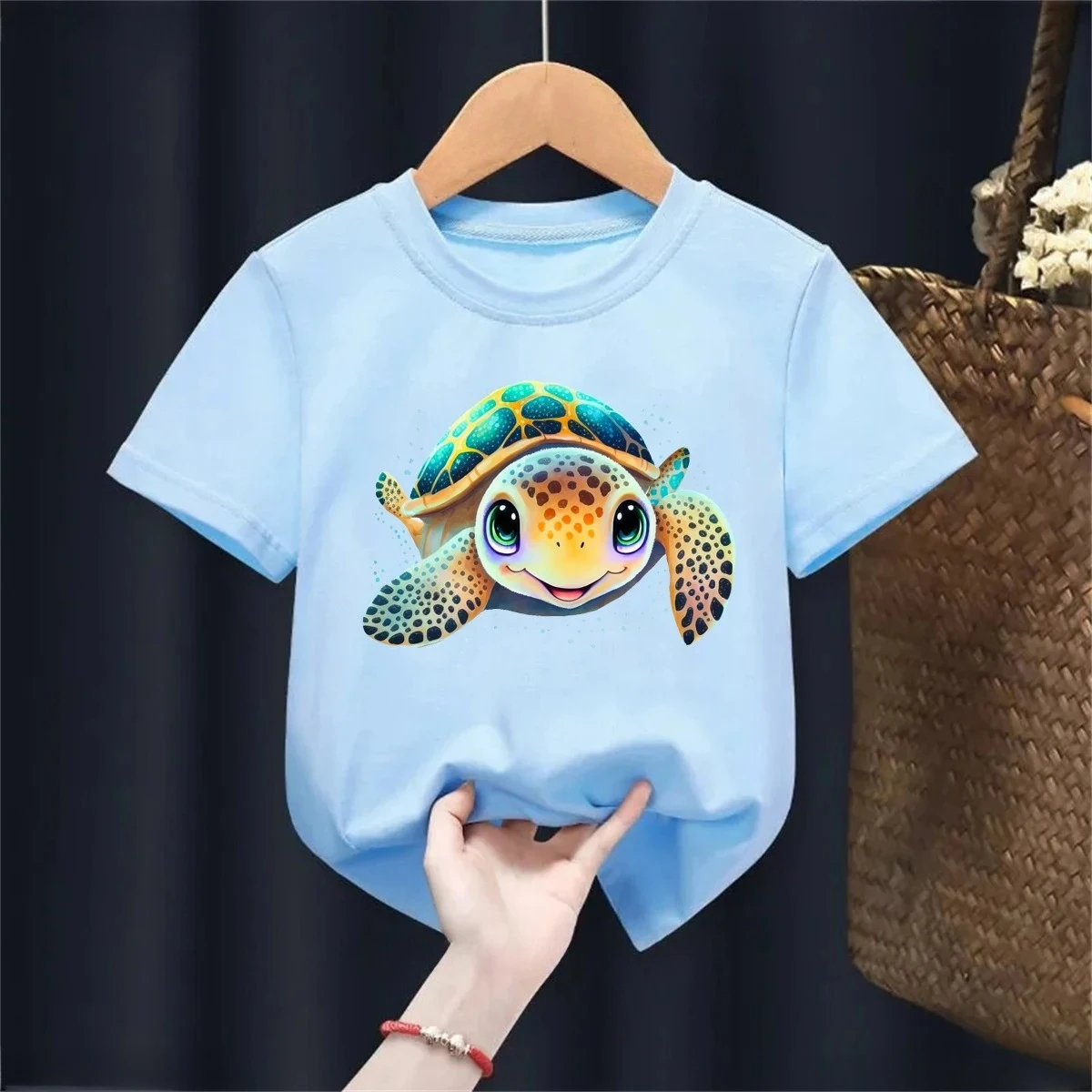 Cool Sea Turtle Printed T Shirt for Girls/Boys Harajuku Summer Kids Clothes Pink/Yellow/Gray/Blue/Black/White T-Shirt Tops