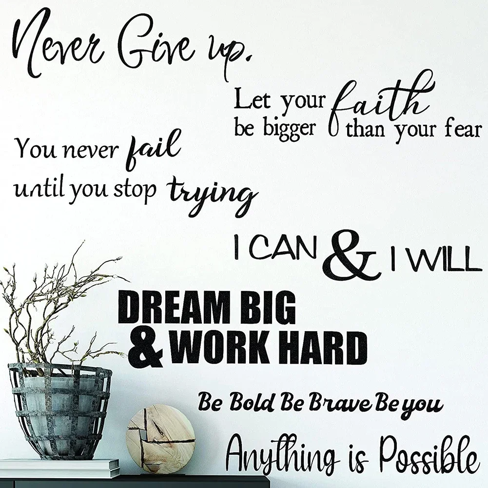 Motivational Phrases Quotes Sentences Home Vinyl Wall Sticker Decor For School Company Office Study Room Decoration Wall Decals