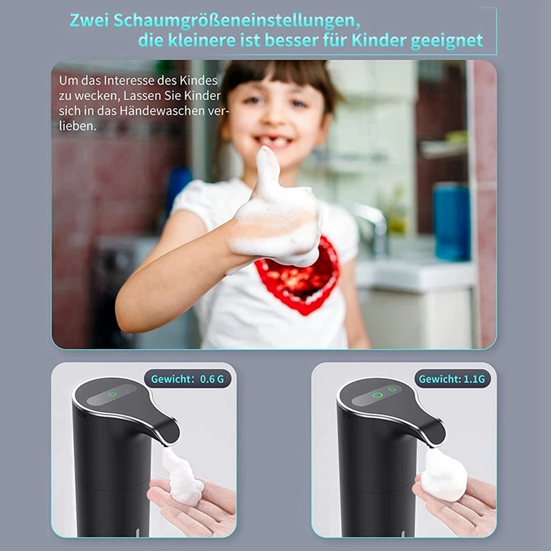 2X Automatic Soap Dispenser Black, Foam Soap Dispenser Rechargeable Non-Contact Automatic Soap Dispenser For Bathroom