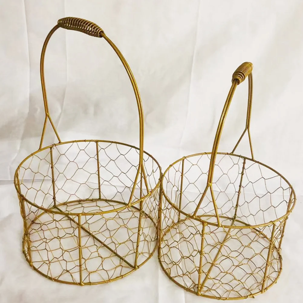 Hundred Days Banquet Wrought Iron Storage Basket Gold Decor Wedding Decoration with Handle