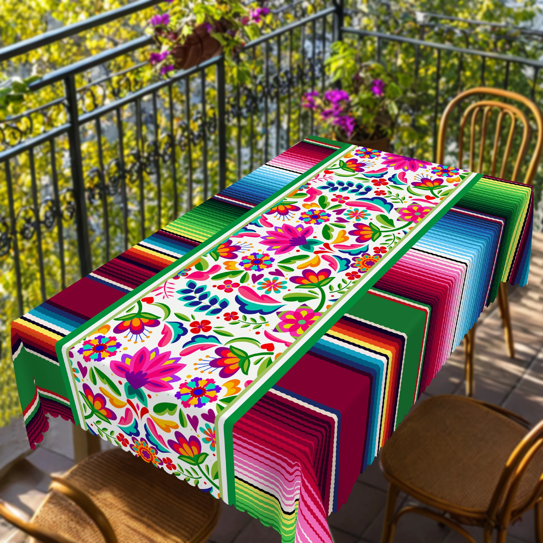 1 Stück Tischdecke für die Cinco de Mayo-Party, mexikanische Tischdecke zur Dekoration, Tischdecke mit floralem und Vogelmotiv, geprägte Kanten, geeignet für die tägliche Dekoration von
