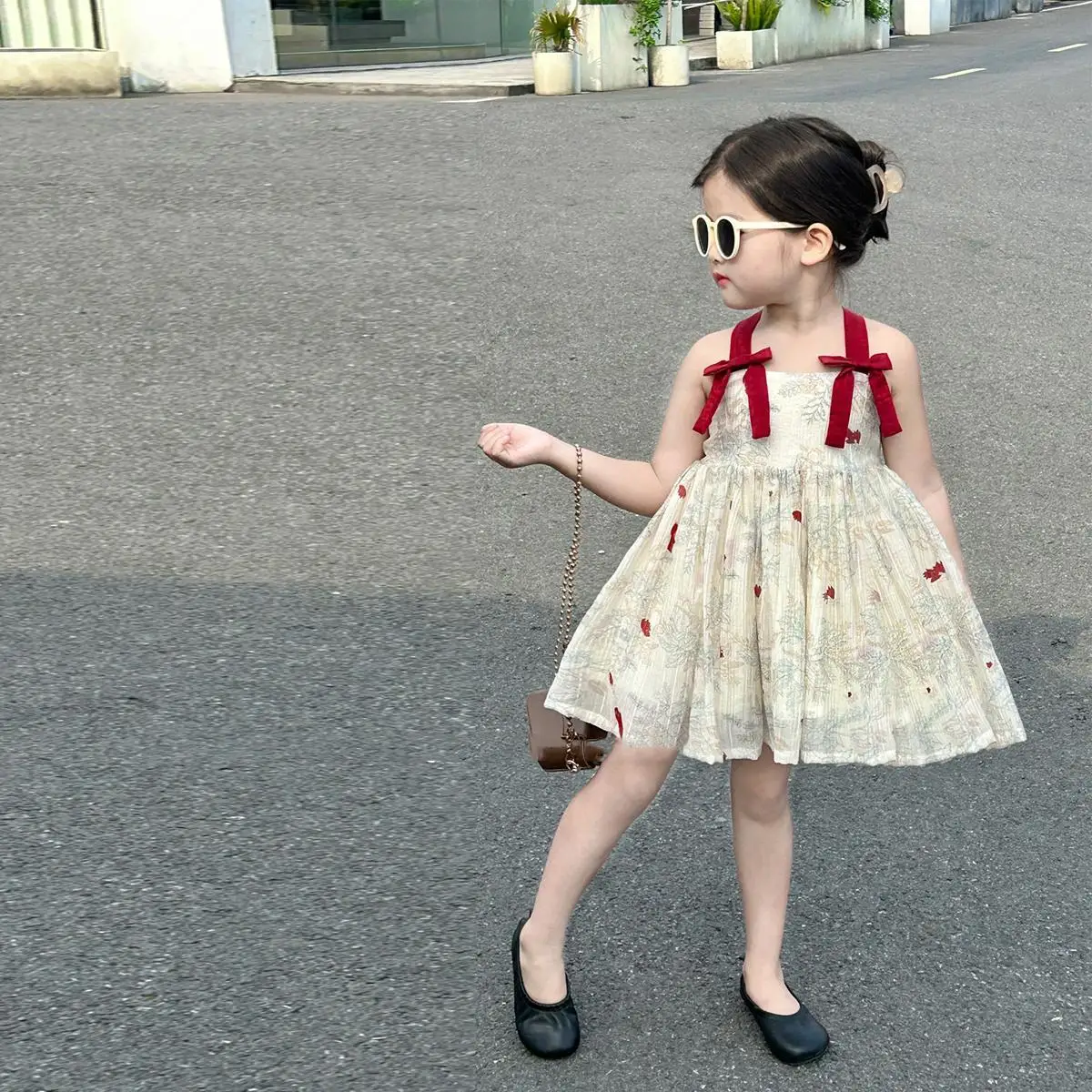 Korean Childrens Clothing 2024 New Girls Dress Summer Fashion Bow Floral Skirt Kids Dresses for Girls