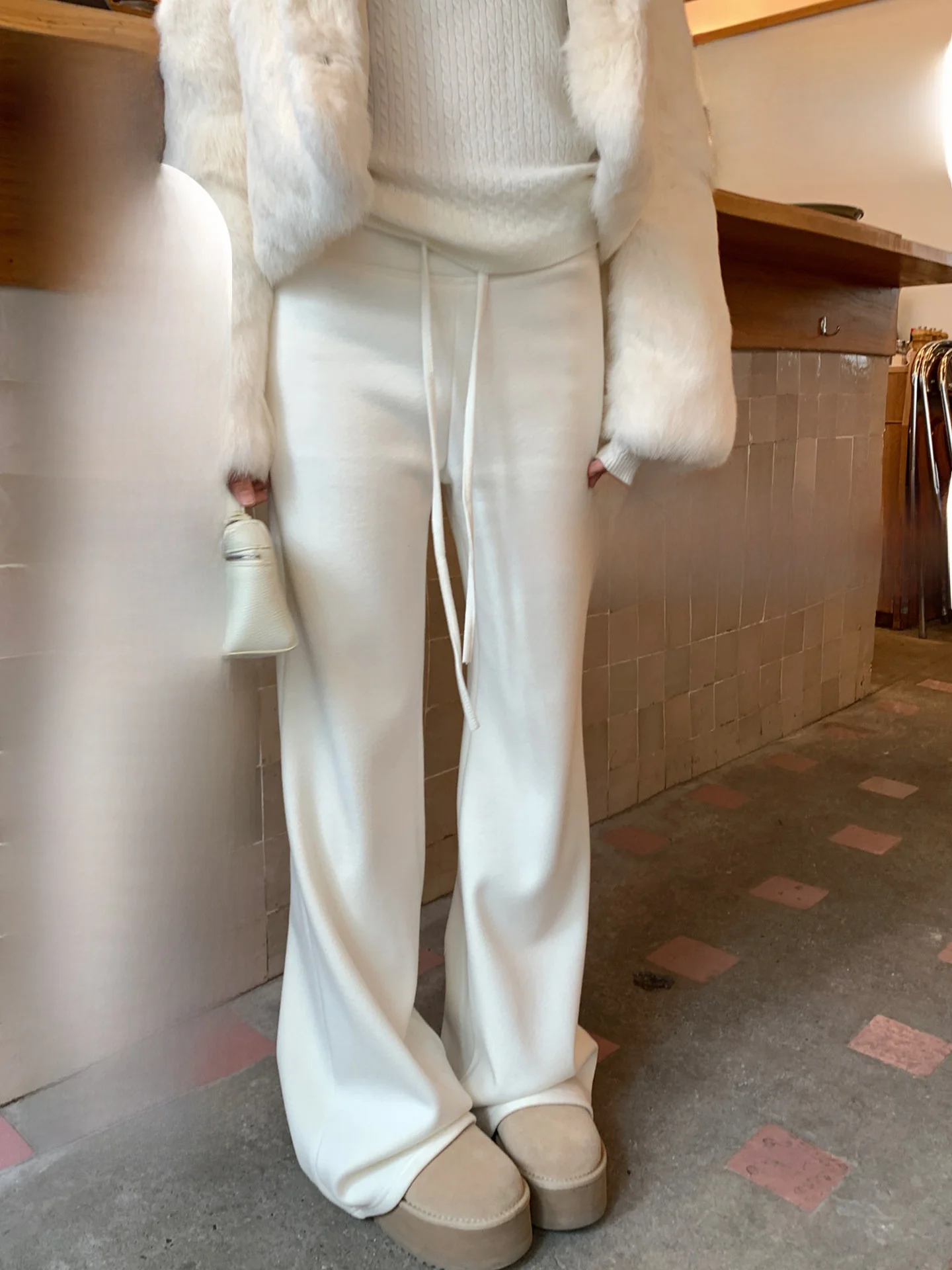 

Blue Fce Lined Flared Pants Dstring Casual Winter Warm Long Slimming Floor Length Women's Jeans Sweatpants