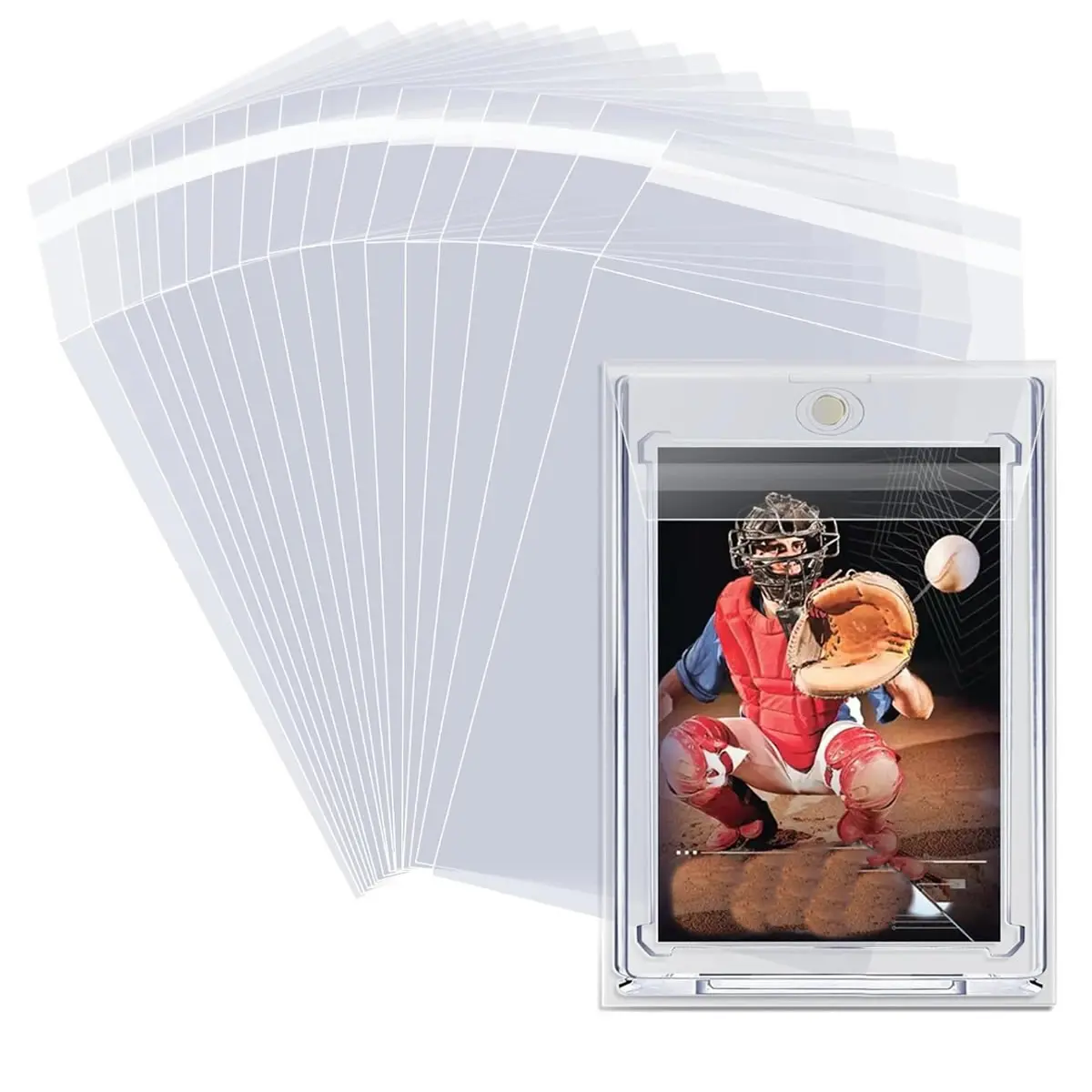 100PCS Clear Magnetic Card Holder Sleeves For 35PT Protective Film Hard Plastic Waterproof Protector Game Card Sleeve 82mm*116mm