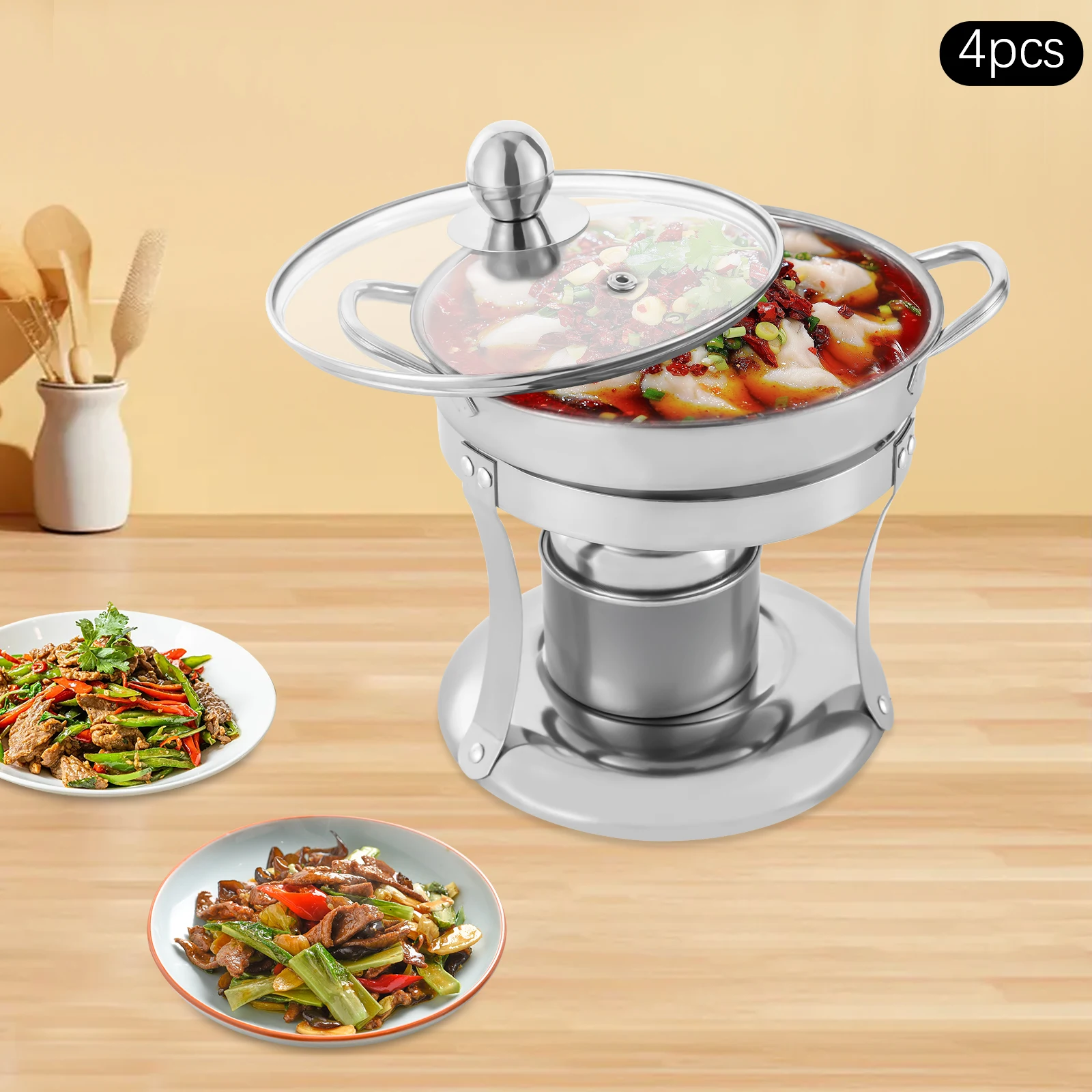 

4 Packed Stainless Steel Alcohol Stove (with 4 Heads Rack, Steel Cover Tube Ears) For Home Restaurant Cook, Home Kitchenware