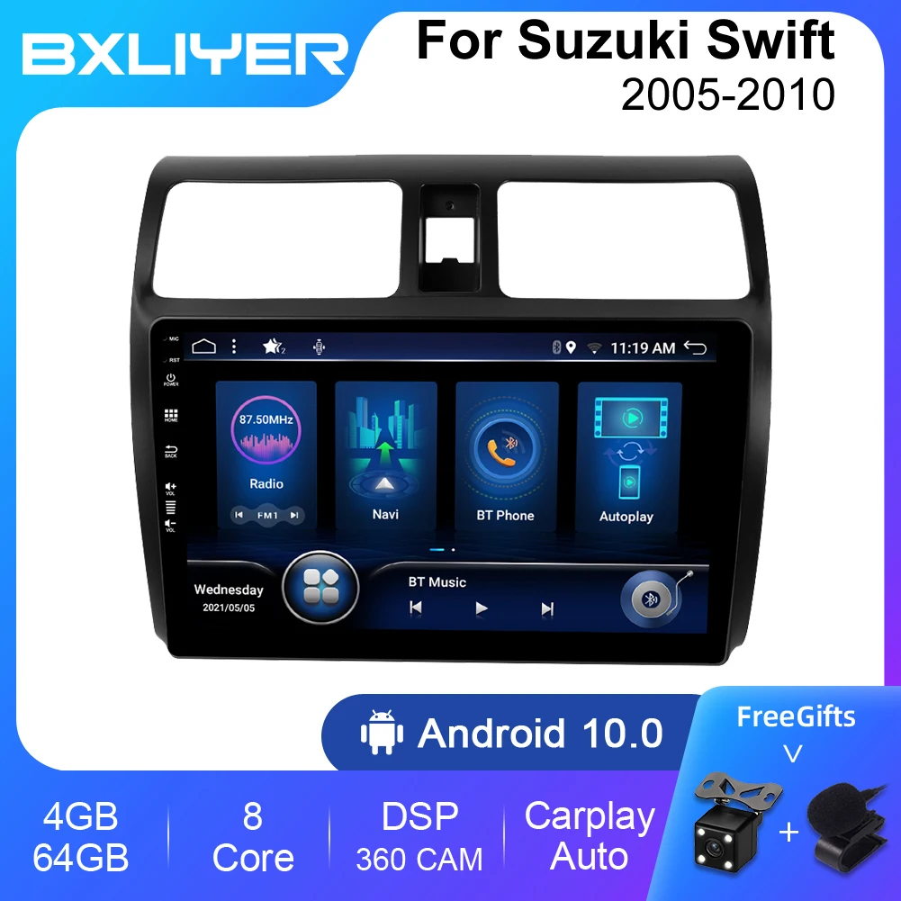 BXLIYER Android 12 Auto Radio For Suzuki Swift 2005 - 2010 Car Multimedia Video Player 2 Din GPS Navigation Carplay DSP 6+128GB