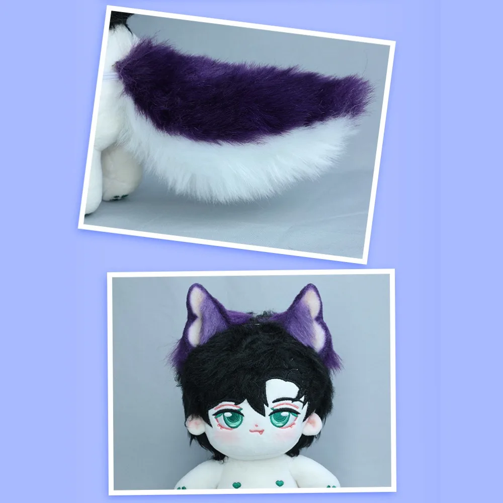 Headwear 20cm Plush Doll Headwear Ear Cat Wolf Ears Tails Idol Doll Headwear Cat Ear Black White Soft Headwear for Cotton Doll