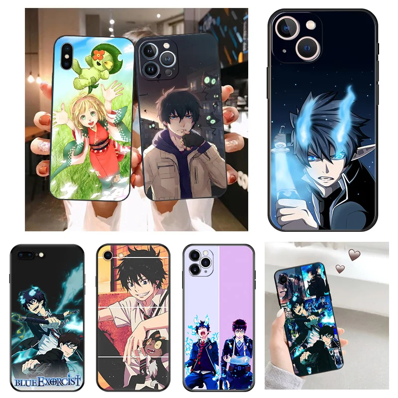 Silicone Soft Phone Case for iphone 16Plus 15 14 13 12 11 16 Pro Max Mini XR SE 7 8 Plus Blue Exorcist Shiemi Black Back Cover