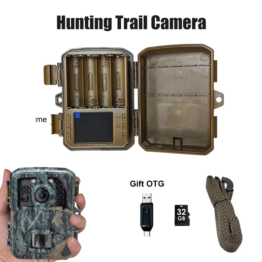Mini Trail Camera 16MP 1080P HD Wildlife Animal Tracking Camera Waterproof Infrared Heat Sensing Night Vision Monitoring