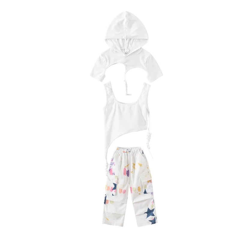 Weiß Hip Hop Dance Kleidung Mädchen Sommer Crop Tops Hosen Moderne Street Dance Tragen Laufsteg Bühne Kostüm Mode Outfits BL15772