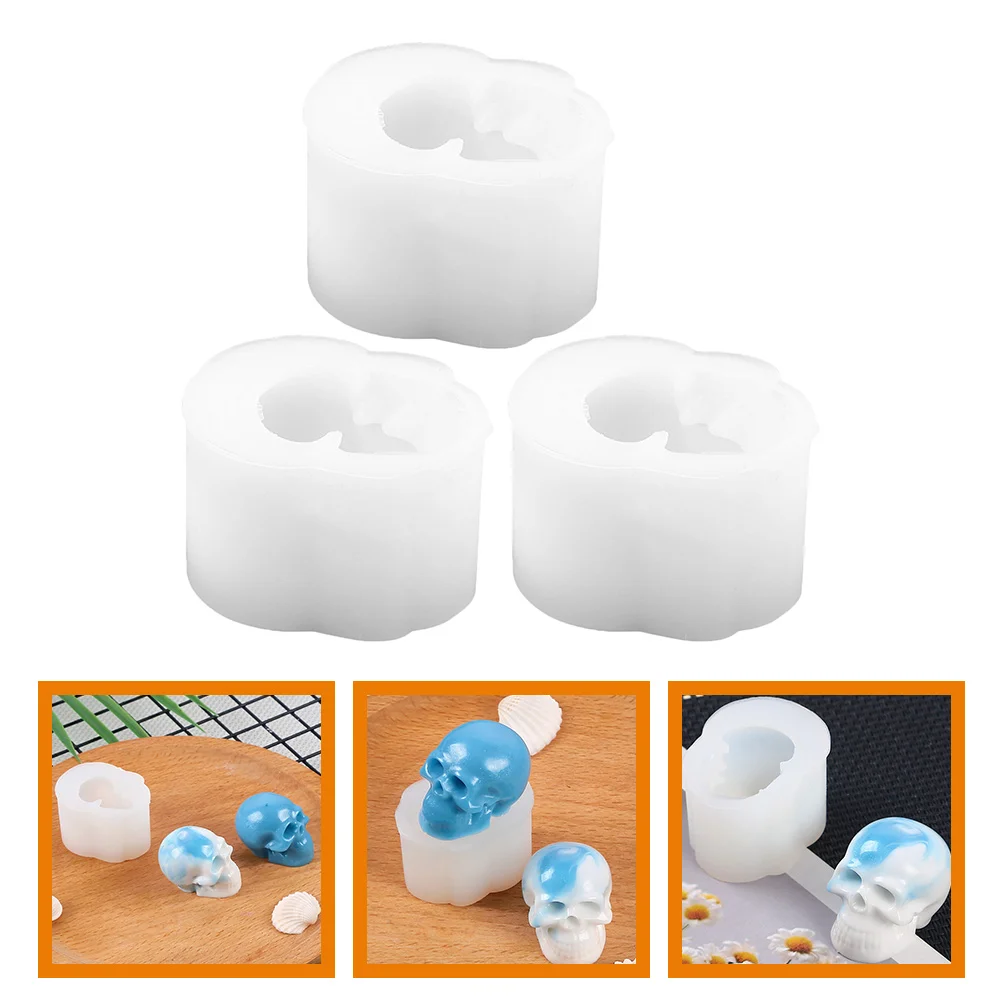 3 Pcs Skull Shaped Molds Handmade Silicone DIY Crafts Manual Supplies White Silica Gel