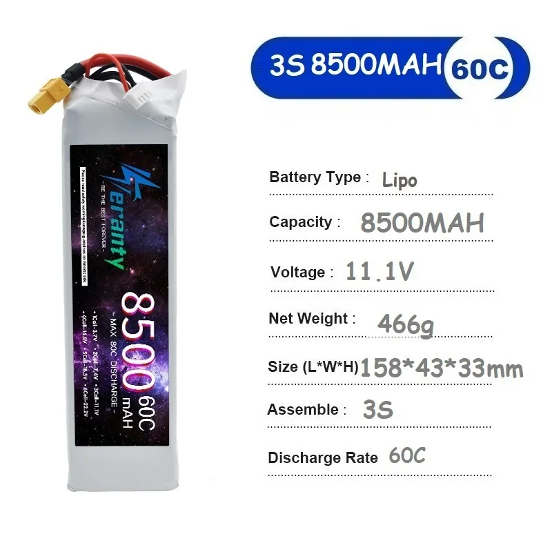 TERANTY 11,1 V Batterie 3S 8500mah Lipo 60C Batterie Für Rc Drone Quadcopter Ersatz Drone Zubehör Auto tank Spielzeug batterien