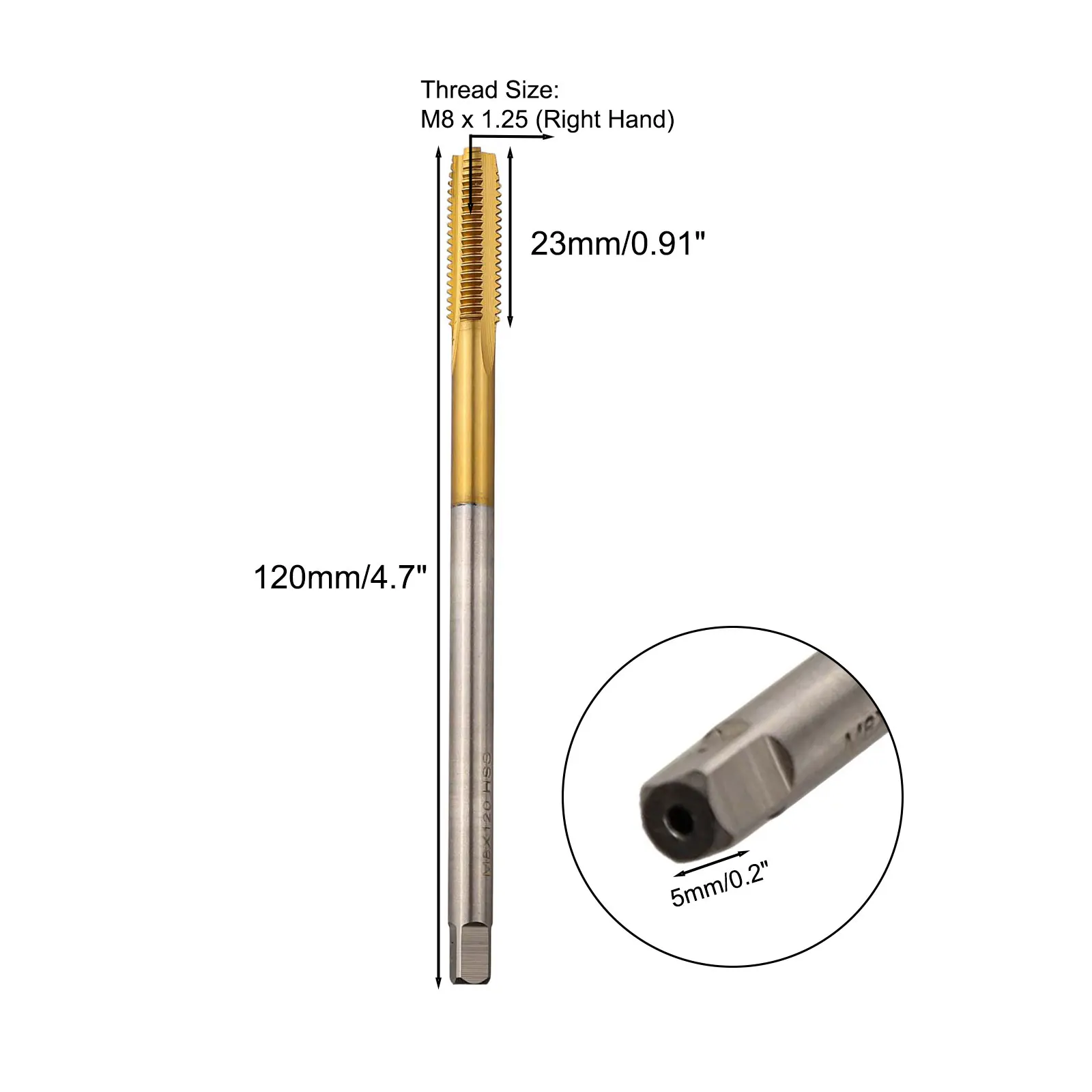 1pc Metric Thread Tap M8 X 1.25 120mm Long Ti-Coated High Speed Steel Straight Flute Metric Thread Taps Metalworking Supplies