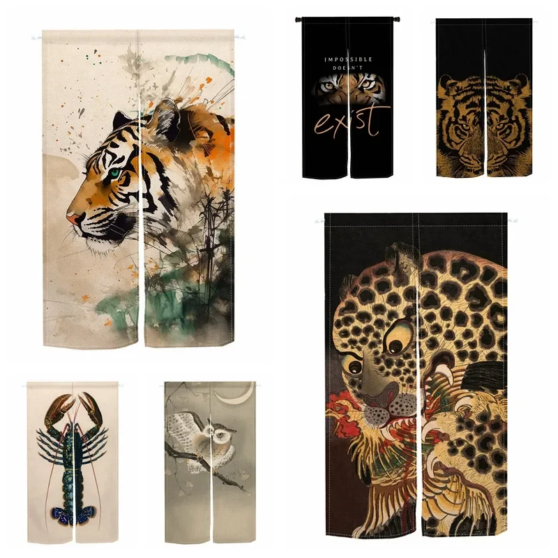 Animal Door Curtain Chinese Koi Tiger Leopard Bird Partition Screen Hallway Entrance Rideaux Doorway Curtain Japanese Room Decor