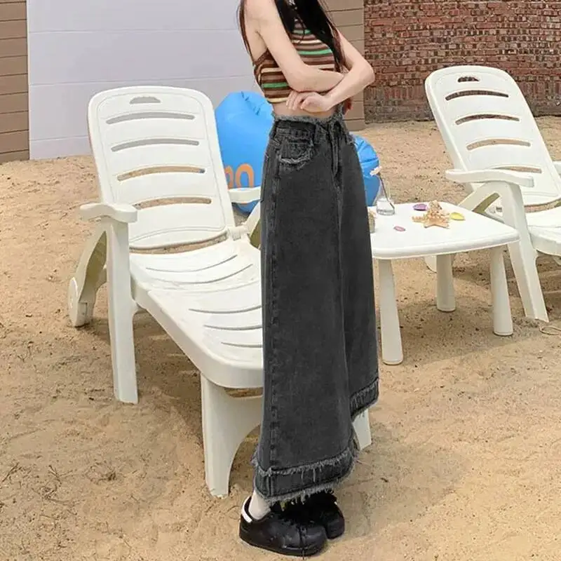 Lucyever Vintage Blue Denim Frauen Sommer Neue Mittlere Länge EINE Linie Jean Rock Frau Casual Alle Spiel Hohe Taille Lange Röcke