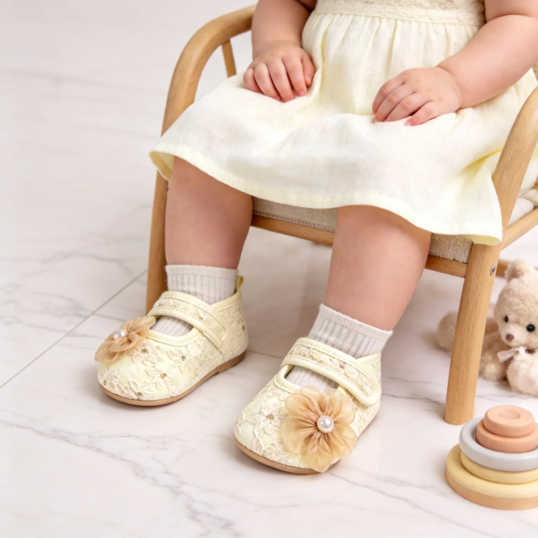 Baby Girl Princess Anti-Slip Crib Shoes Infant Floral Lace Mary Jane Shoes Soft Sole Prewalker 0-18M Toddler First Walkers