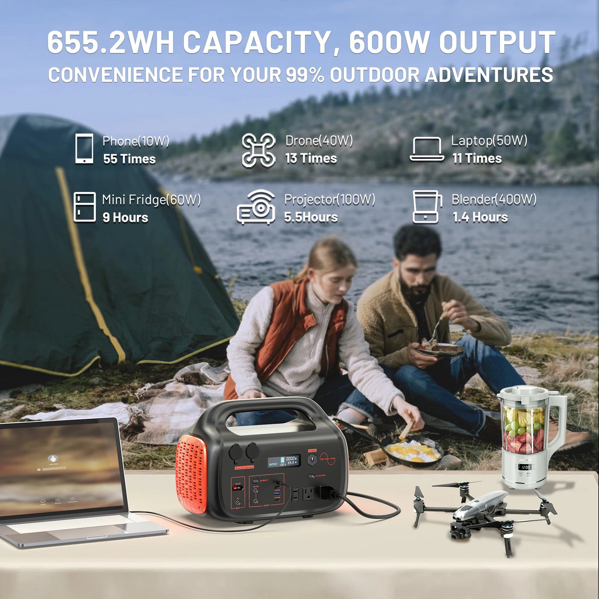 Portable 600W NCM Lithium Backup Power Supply for Camping Hiking Emergencies