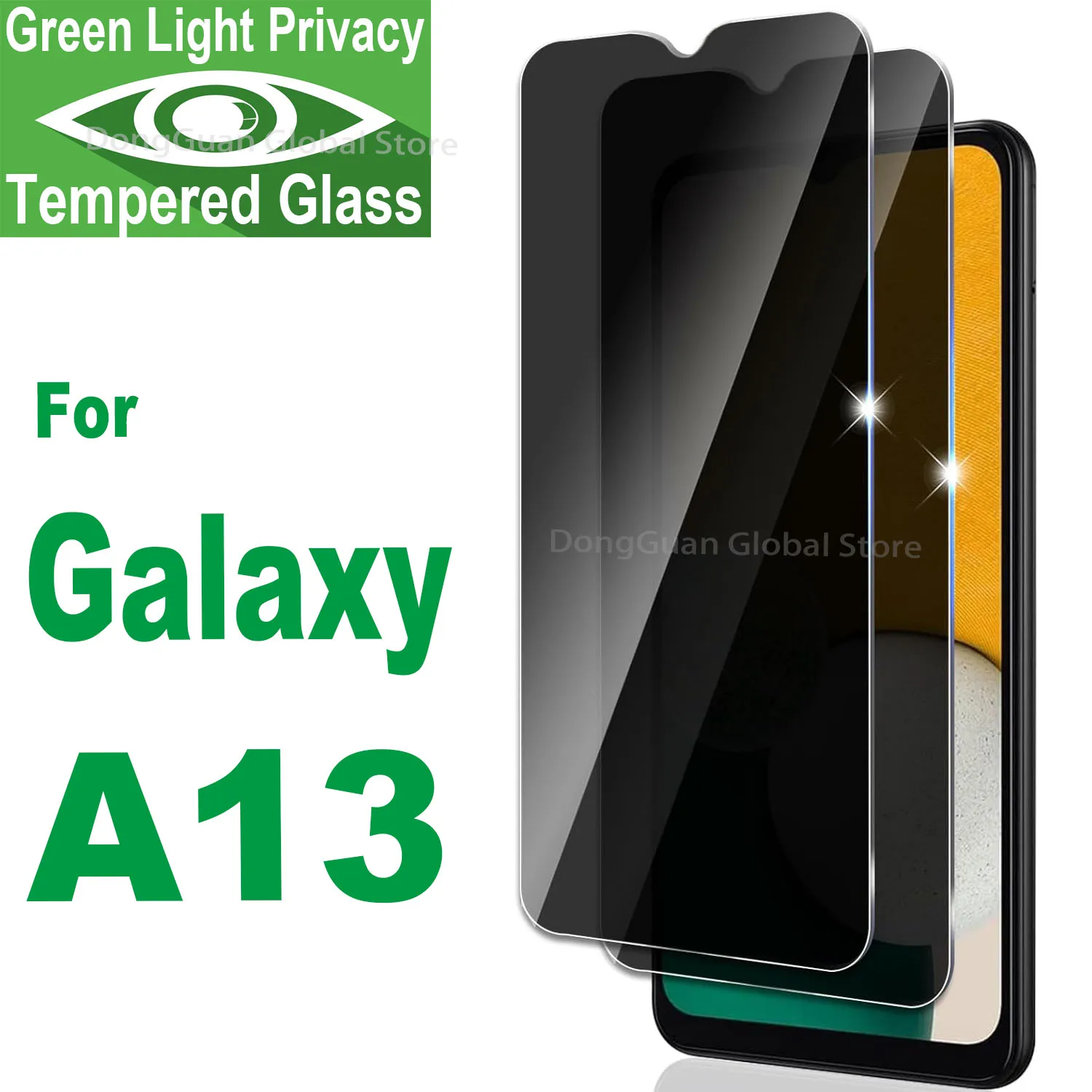 

For Samsung Galaxy A13 / A13 5G Green Light Privacy Tempered Glass Anti Spy Eye Protective Screen Protector Glass