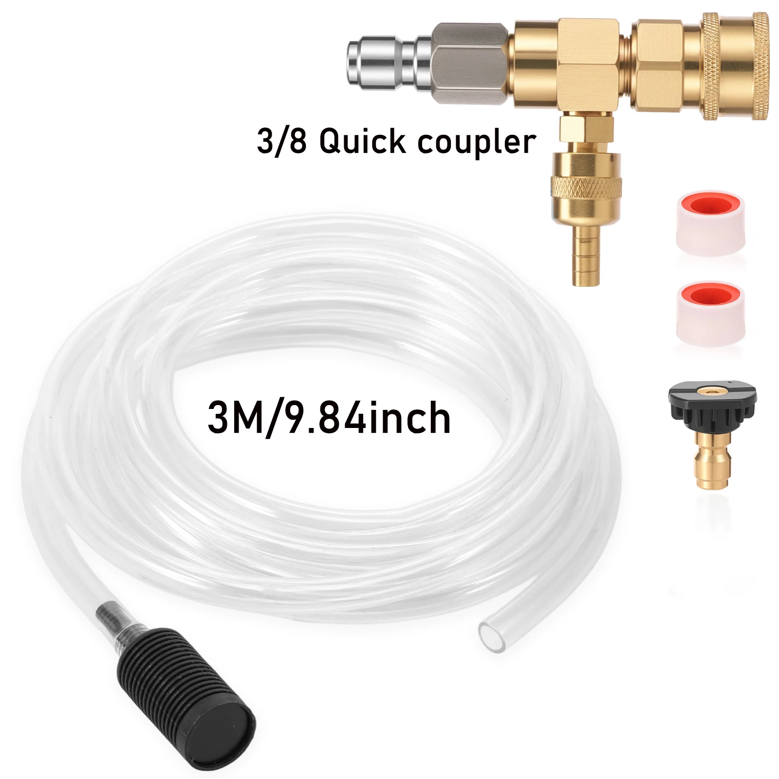 

Pressure Washer Downstream Injector Kit Fixed Chemical Injector Kit Soap Injector with 3/8Inch Quick Connect 2-5 GPM 4000PSI Max