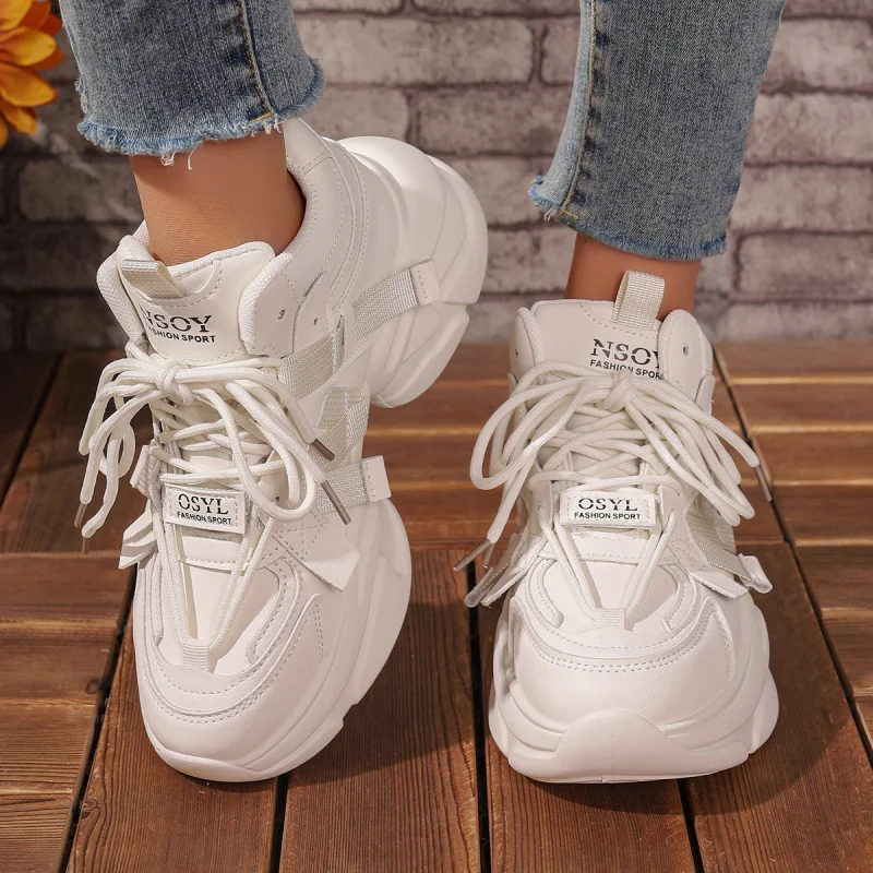 

2024Thick-Soled Dad Shoes Casual Sports Shoes for Women Spring New Round-Toe Cross-Strap Student Shoes.Quantity discount