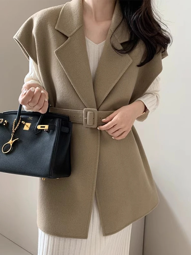 

Double-Sided Woolen Vest Jaet Women's Slim Fit Waist-Cinching Suit Collar Retro Sle Dongda Gate Autumn New Arrival