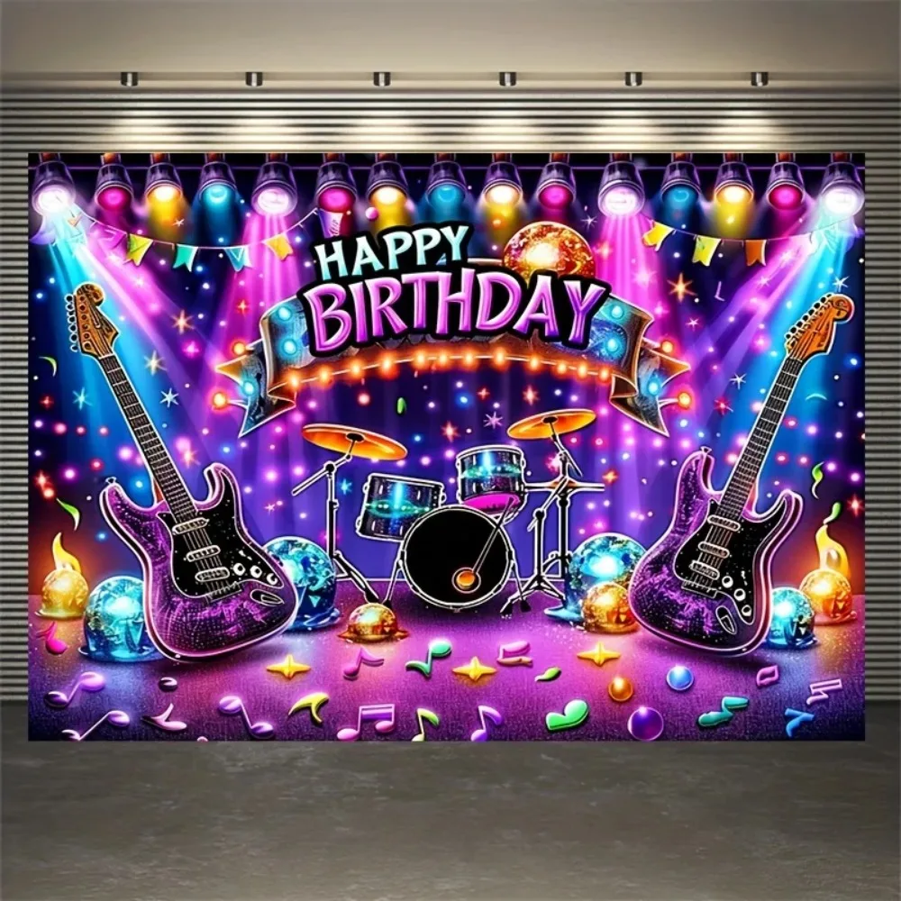 Musique rock, guitare, musique de batterie, toile de fond à thème scène, fête d'anniversaire pour adultes, décoration de fête à domicile, toile de fond pour photographie