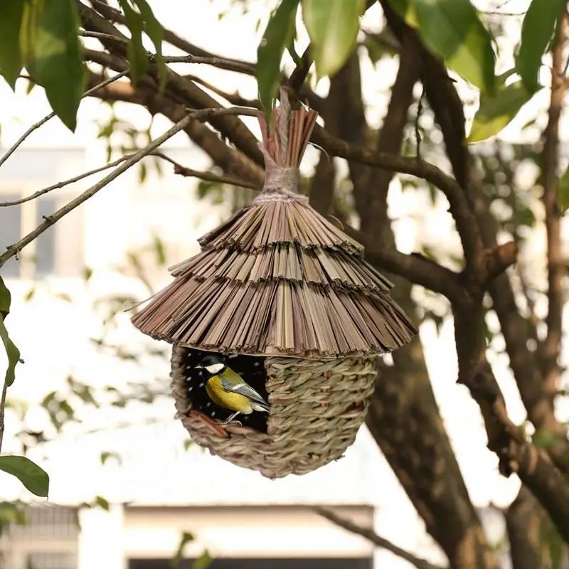 Woven Hummingbird House Outdoor Rustic Straw Bird Houses Country Elegance Wild Bird Observation Birdhouses Pet Bird Shelter