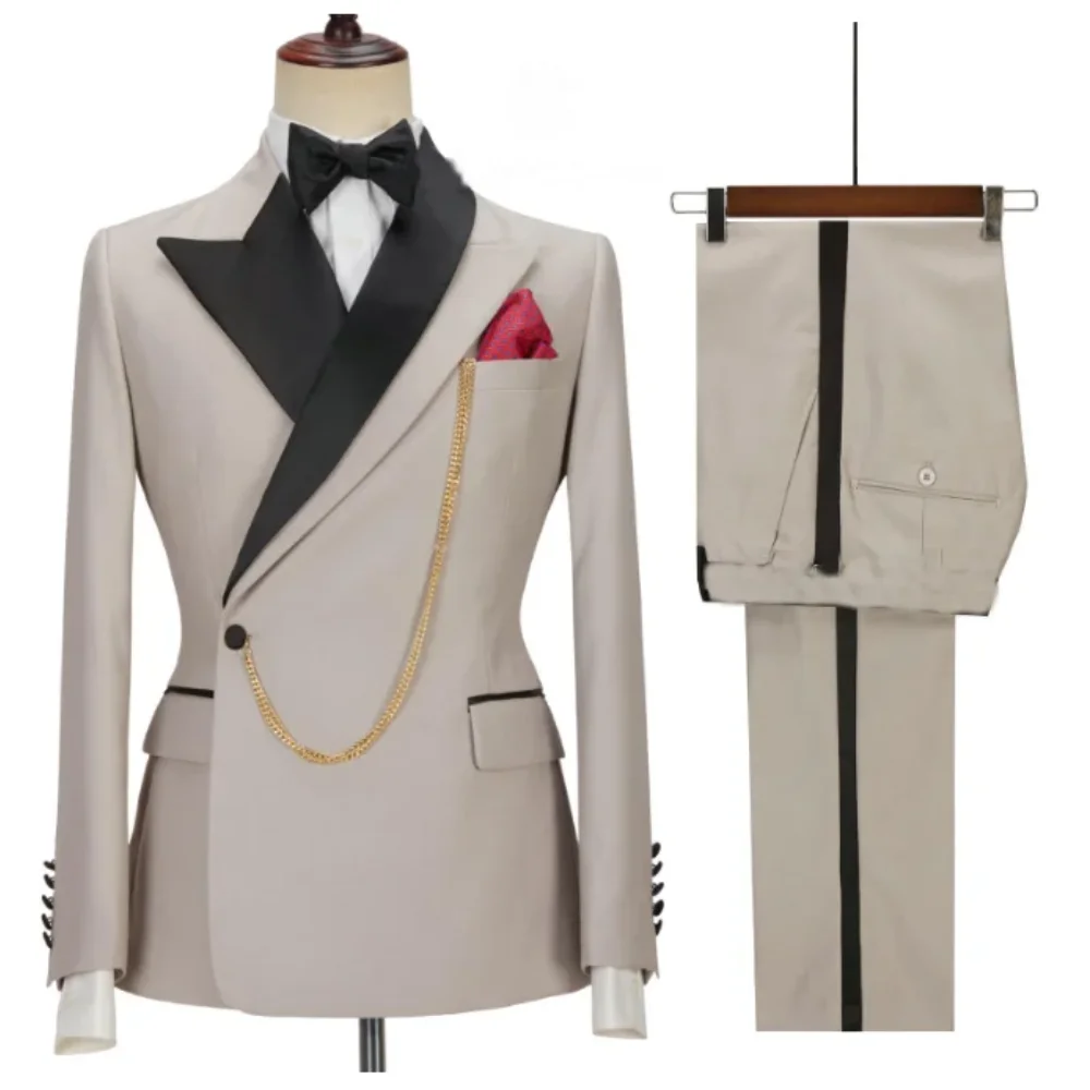 

Latest Design Men Suit With Pants 2 Pieces Double Breasted Slim Fit Wedding Costume Groom Party Prom Blazer Sets Male Wear