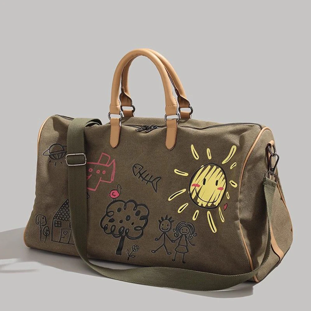 2023 New Boston Canvas Bag Stylish Graffiti Design Can Be Carried or Used on One Shoulder for Travel and Golf