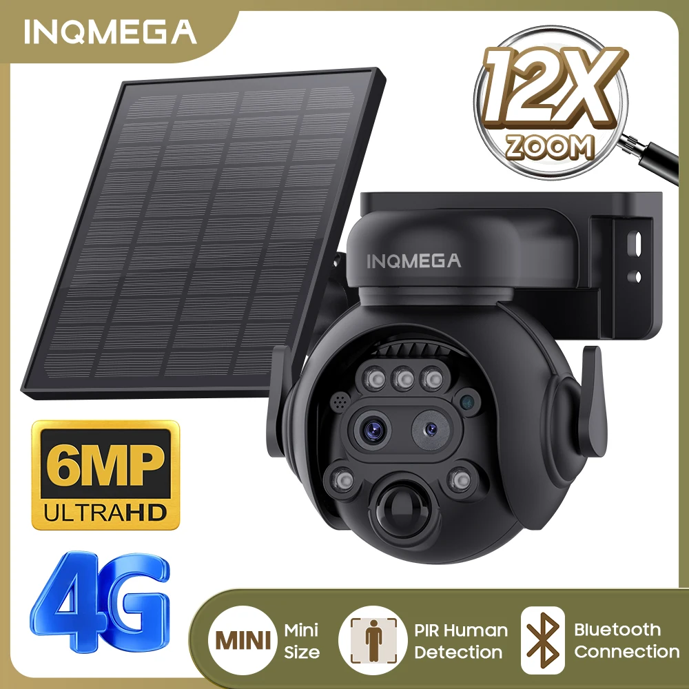 

INQMEGA 12X ZOOM 6MP Solar Panel Camera 4G SIM WIFI PIR Human Detection Solar Battery Surveillance PTZ Camera Color Night Vision