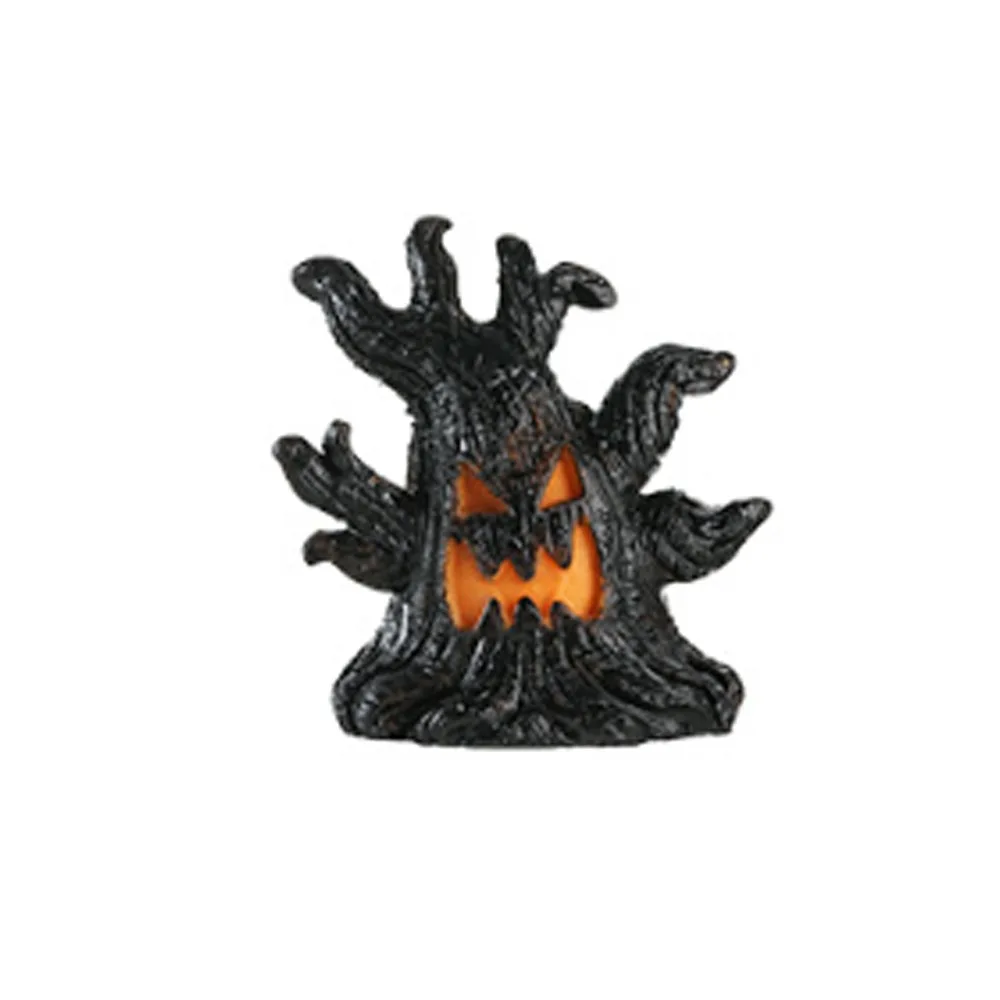 Resin Halloween Monster Tree Light Ornament Mini Tree Stump Spooky LED Ghost Decor Lights Freaky Simulated Tree