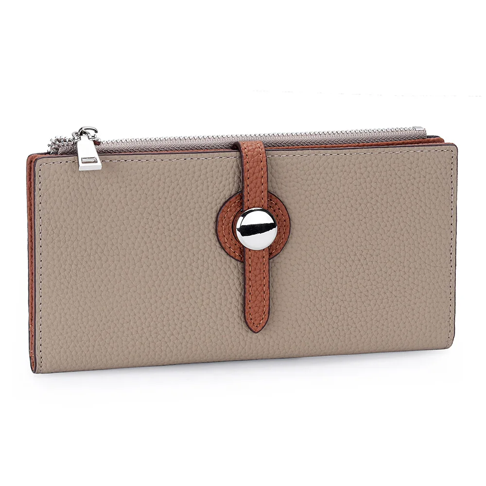 

Women Genuine Cowhide Leather Long Wallet Fashion Color Contrast Large Capacity Card Coin Holder Real Leather Purse 7Z