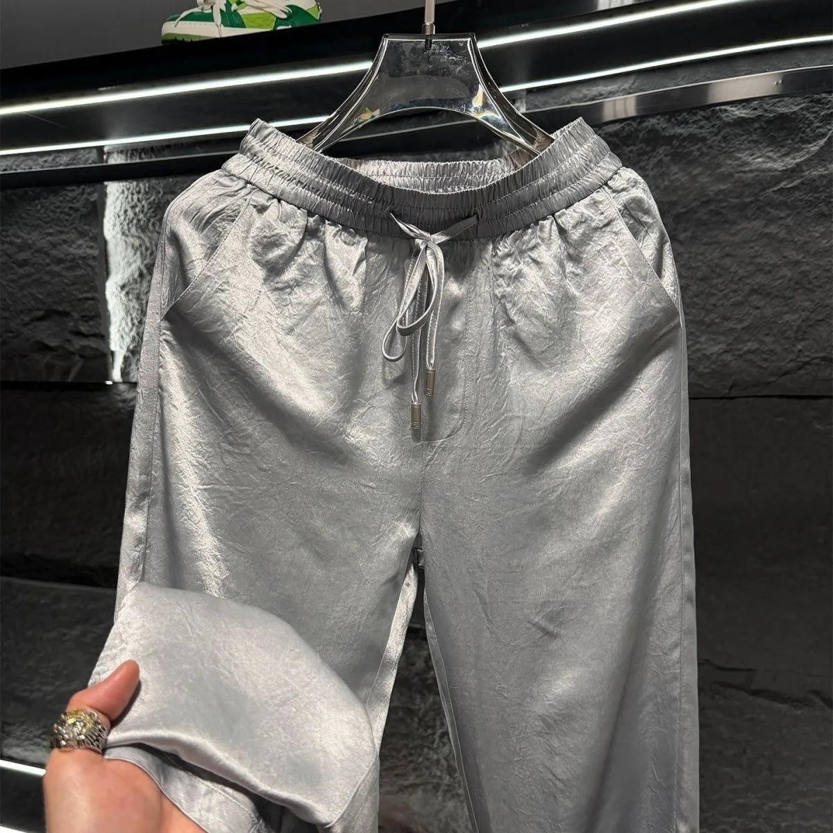 Summer 2026 Men's Casual Pants Luxury Acetate Loose Fit Silk Surface Stylish Versatile Straight Leg Long Trousers