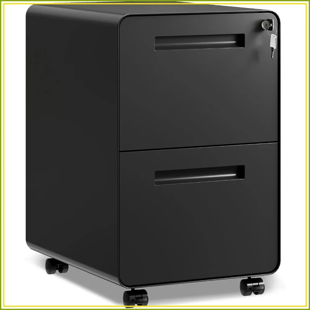 2 Drawer File Cabinet with Lock, Fully Assembled Except Casters, Office Storage