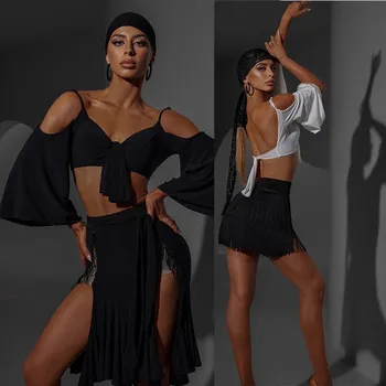 فستان لاتيني أسود مثير تنورة لاتينية قمة لاتينية فستان المنافسة اللاتينية فستان السالسا سامبا رومبا 2364