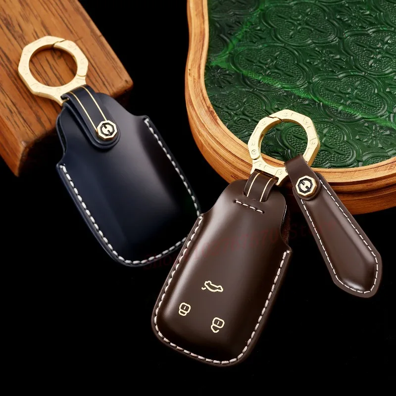 Handmade High-End Personality Genuine Leather Key Case Cover Protective Shell Bag Keychain For Audi A4L Car Accessories