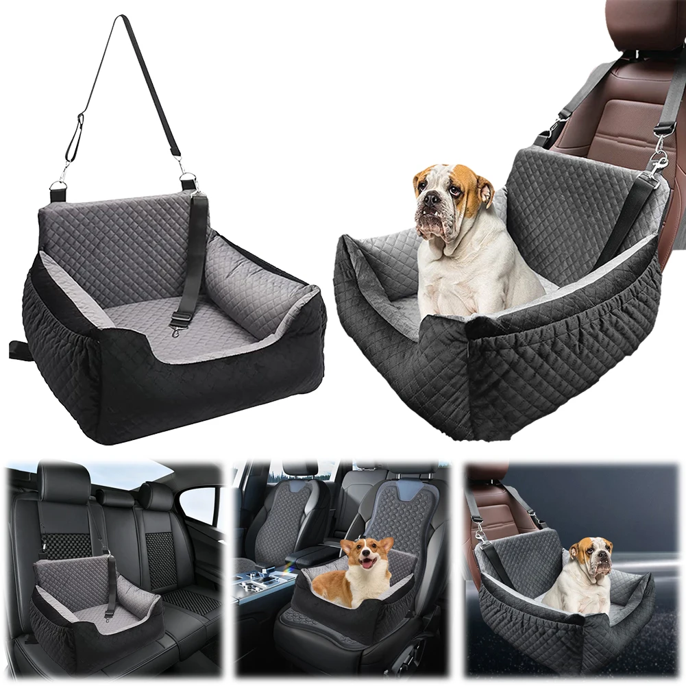 Dog Booster Seat with Storage Pocket Pet Seat Travel Bed Washable SUV Seat Non-Slip Base Dogs Sofa Cushion Detachable Puppy Bed